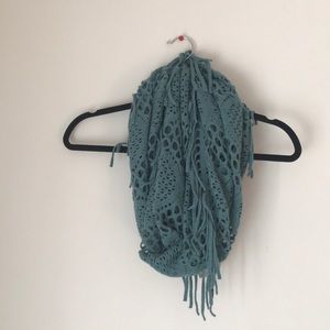 Blue open weave infinity scarf
